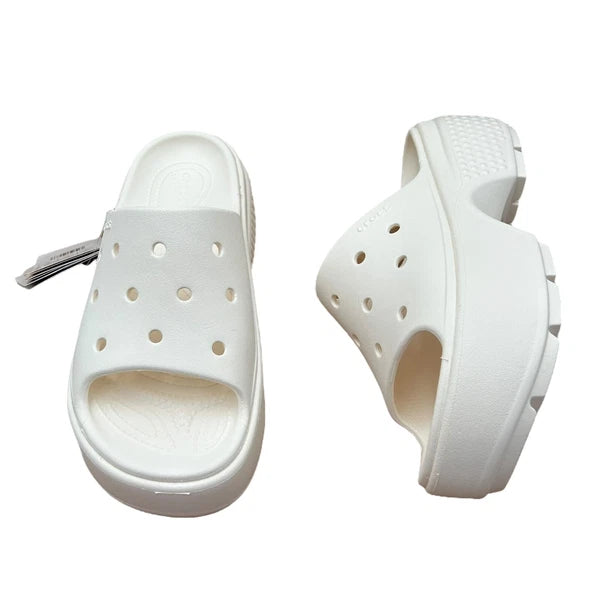 Crocs Women’s Stomp Style Slide Sandals Size 8-8.5 Solid White Chunky Block Heel