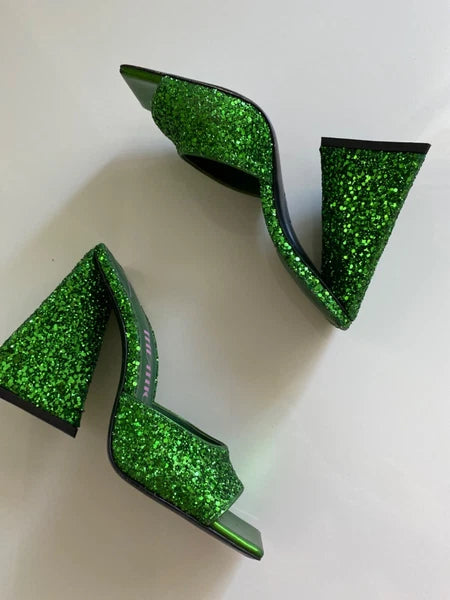 New Women's The Attico Stunning Devon Slide Herl Sandal Green Apple 37