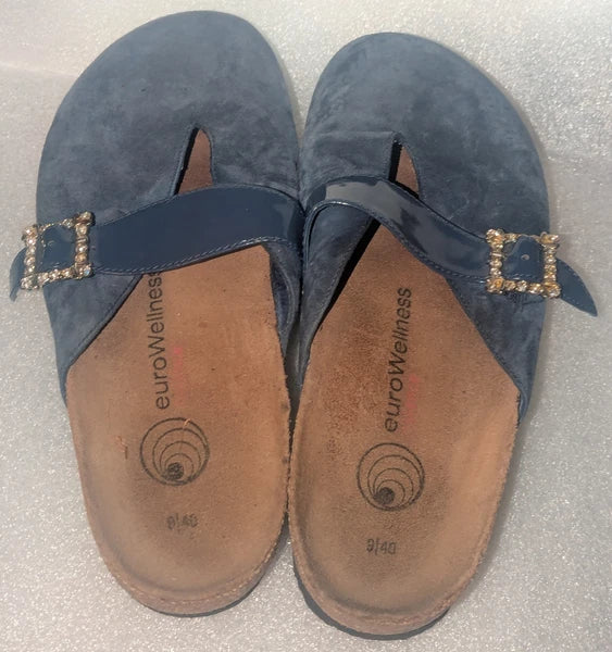 euroWellness Blue Suede  Slide Fashion Sandals Women's Shoes 9 US / 40 EU