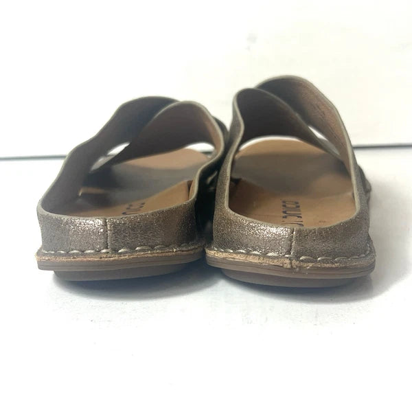 Bionica Womens 9.5M Gold Leather Cross Straps Slide Summer Casual Sandal Slip On