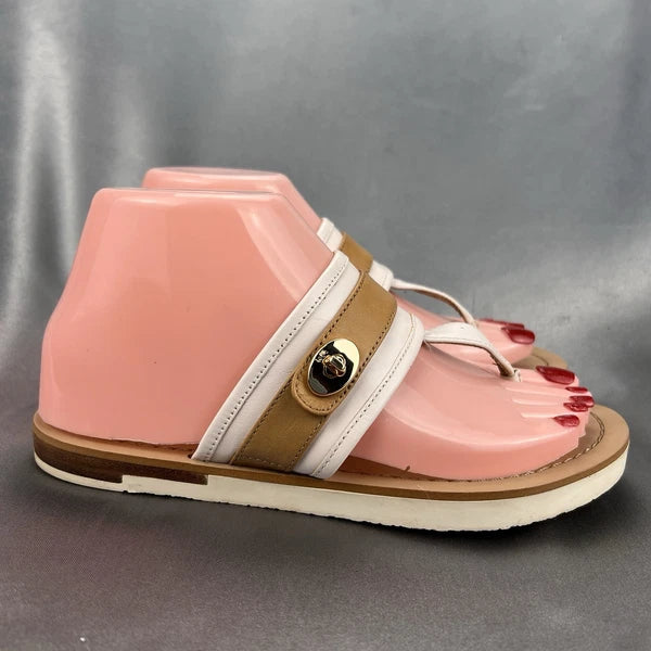 COACH Eileen Turn-lock Slide Sandals Women's 6 B Thong Cream Tan Summer Vacation