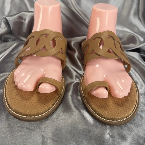 Crown Vintage Aravedi Sandals Women’s 11 Tan Cognac Toe Loop Summer Fashion Shoe