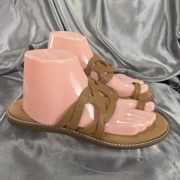 Crown Vintage Aravedi Sandals Women’s 11 Tan Cognac Toe Loop Summer Fashion Shoe