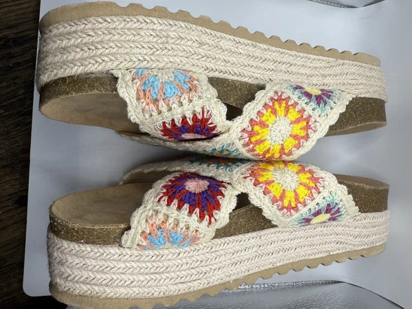 DIRTY LAUNDRY Crochet Knit Sandal Criss Cross Slide Platform Espadrille Women 10