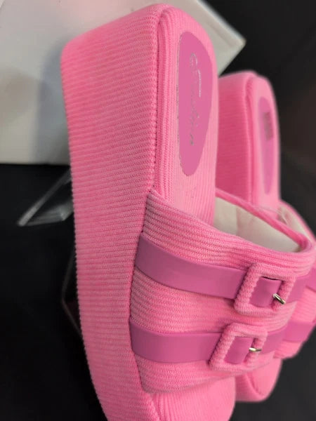 Fashion Double Buckle Slide Sandal Womem's US 7 Pink (60900)