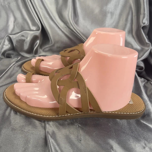 Crown Vintage Aravedi Sandals Women’s 11 Tan Cognac Toe Loop Summer Fashion Shoe