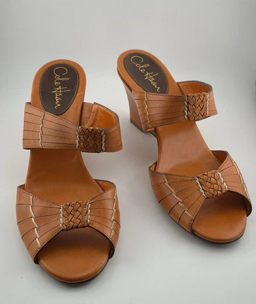 Cole Haan Air Huarache Slide Sandal Womens 8 Slip On Leather Orange Wedge