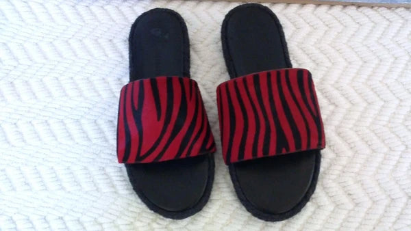 Haider Ackermann Black Red Pony Style Calfskin Slide Sandals Size 6 36 - NICE