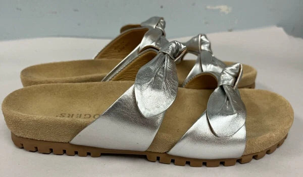 Jack Rogers Silver Shimmer Leather Flat Slide Style Sandals Size 6.5