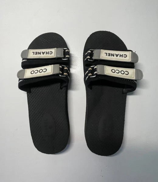 Chanel Coco Slides Black Size 39 Rubber Fabric Logo Sandals G34729 Women’s