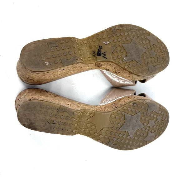 Jimmy Choo Panna Sandals 7 Cork Heel Womens Slip On Shoes Made In Spain
