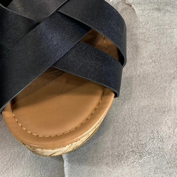 STYLE & CO Women's Black Smooth Violettee Slide Wedge Platform Sandals SZ 6