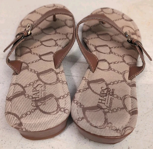 Chaps Thong Buckle Sandals Slides Tan Style Women's Size LG 9/10