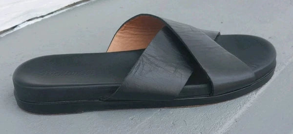 MADEWELL Size (9) Black Women's Upper Leather Criss-Cross Slip On Sandals