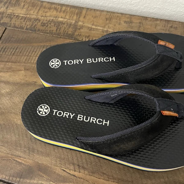 Tory Burch '70S Style Platform Flip Flops Sandals Navy Suede Women's Size: 7M