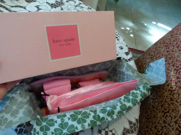 New Kate Spade New York Pink Madras Bikini Bow Slide Size 6.5B