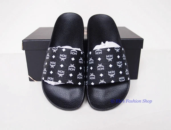 New in Box MCM Logo Slide Black Sandals EU 37 US 6.5 7 AUTHENTIC