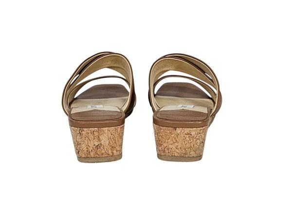 JIMMY CHOO Samara Brown Leather Cork Wedge Slide Sandals 40.5 / 10.5 US