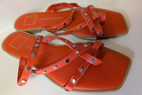 Dolce Vita Orange Izabel Strappy Square Toe Studded Flat Slide Sandals - Size 9