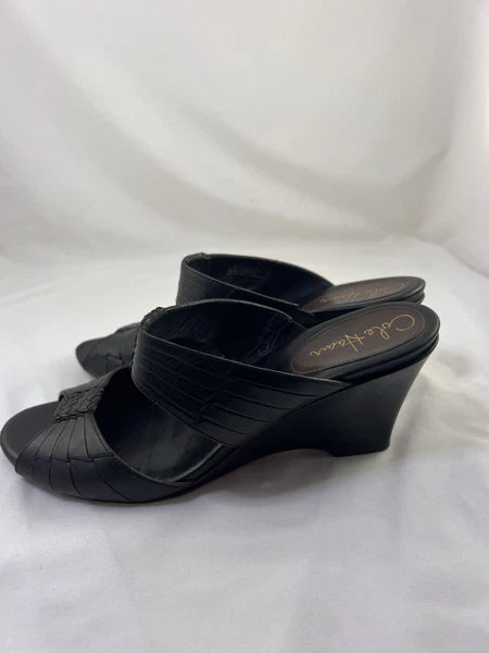 Cole Haan Air Huarache Slide Sandal Womens 9 Slip On Leather Black Wedge