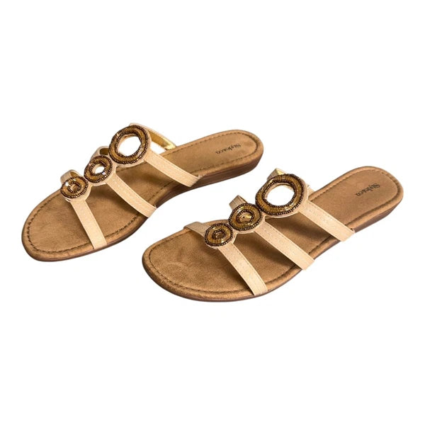 Style & Co Bejeweled Slip On Wedge Sandals, Toffee Women’s SZ 10 M