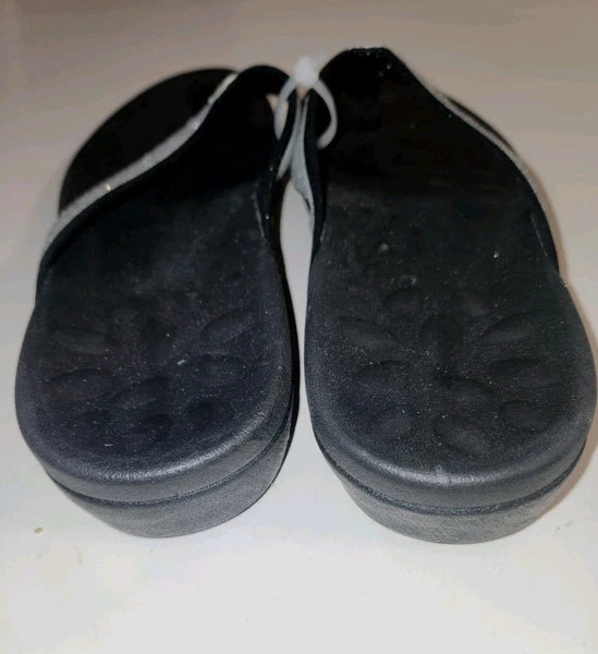 NEW! VIONICA STYLE sz 8 (38) ORTHO SILVER SPARKLE ON BLACK THONG SANDALS  SLIDES