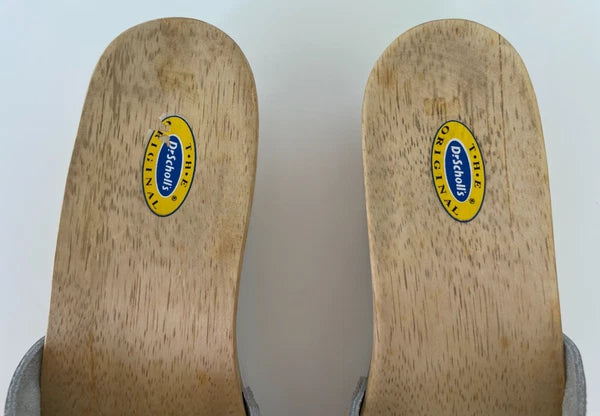 Dr. Scholl's The Original Wooden Sandals Slides Beige Leather Sz 5 M Brazil NEW