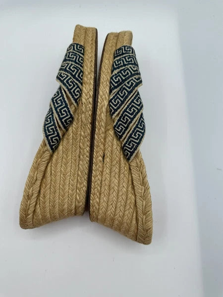 Stubbs & Wootton Blue Geometric Nylon Espadrilles Wedge Sandals Women Sz 7