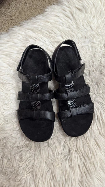 Vionic Sandals Women 8 Amber Black Python Adjustable Strappy Slingback