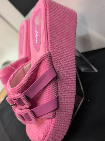Fashion Double Buckle Slide Sandal Womem's US 7 Pink (60900)