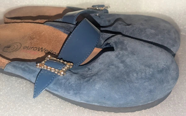 euroWellness Blue Suede  Slide Fashion Sandals Women's Shoes 9 US / 40 EU