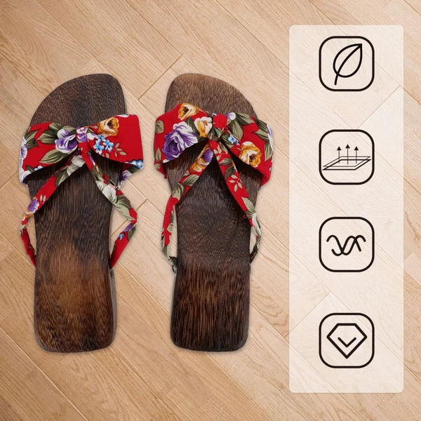 Chinese Style Wooden Clogs Women's Slide Sandals Flat Dressy for