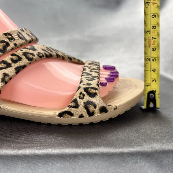 Crocs Kadee II Leopard Sandals Women's 7 Strappy Slides Spring Shoes 206894-90L