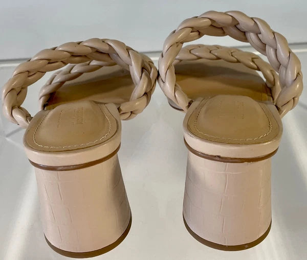 DUNES NY Iris Double Strap Braided Memory Foam Slide Sandal Heels 7.5 Nude Blush