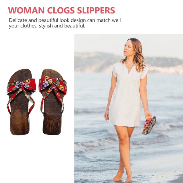 Chinese Style Wooden Clogs Women's Slide Sandals Flat Dressy for