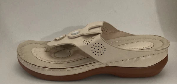 Fashion Womens Perforated Slide Sandals Beige PU Leather Size 8 M US