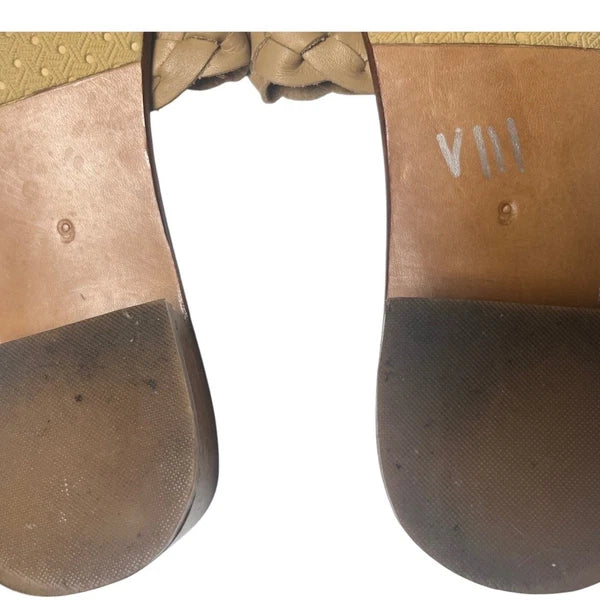 Liberte Woven Slide Sandals Block Heel Tan Leather Size 9