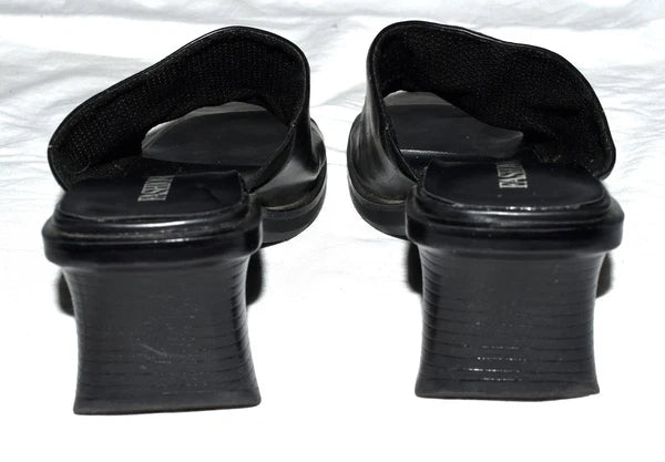 Fashion Bug Black Faux Leather Open Toe Womens Slide Wedge Sandals Size 8.5M