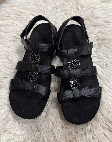 Vionic Sandals Women 8 Amber Black Python Adjustable Strappy Slingback