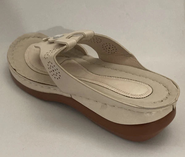 Fashion Womens Perforated Slide Sandals Beige PU Leather Size 8 M US