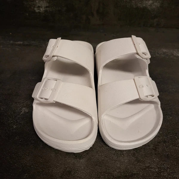 NEW White Double Straps Slip On Slides Slipper Fashion Sandals Shoes Size 6
