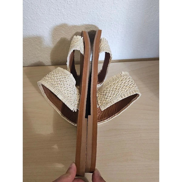 American Eagle Sandals Women Size 7 Cream Woven Double Strap Slide Boho Summer