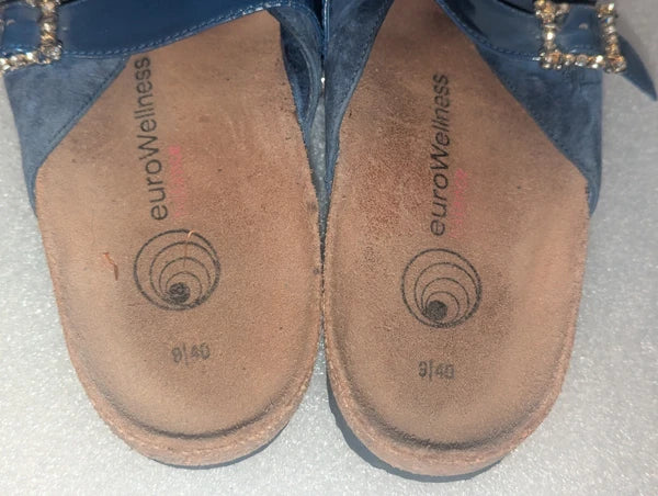euroWellness Blue Suede  Slide Fashion Sandals Women's Shoes 9 US / 40 EU
