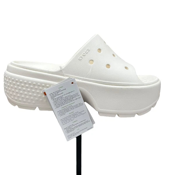 Crocs Women’s Stomp Style Slide Sandals Size 8-8.5 Solid White Chunky Block Heel