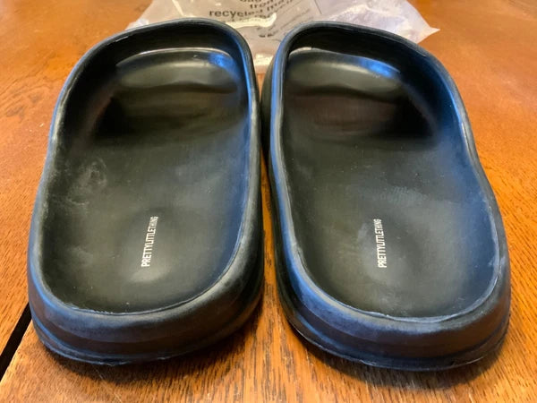 PrettyLittleThing Women's Black Rubber Ribbed Sole Slides, Style# CMP4736, Sz 8