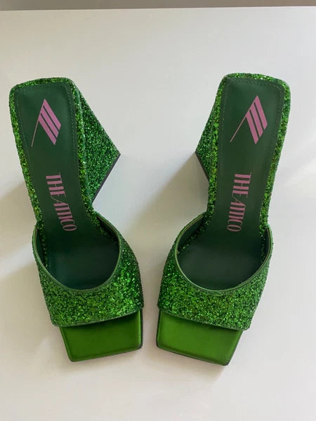 New Women's The Attico Stunning Devon Slide Herl Sandal Green Apple 37