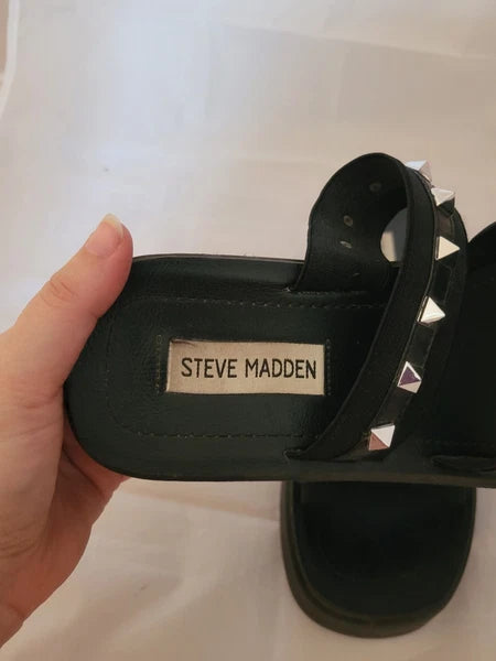 Steve Madden Platform Sandals Black Spike Studded Size 8.5 Slip On Y2K Vibe