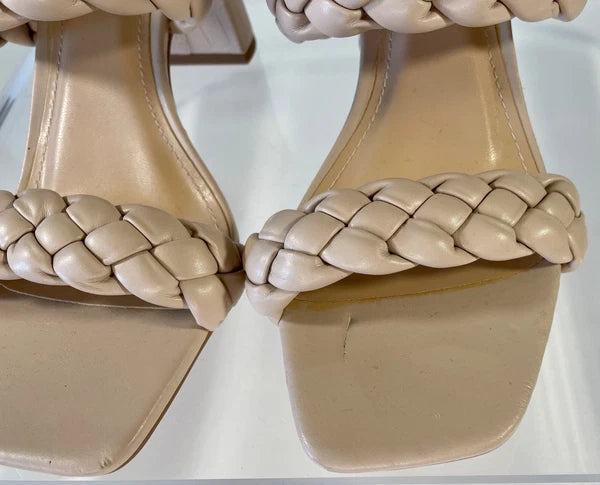 DUNES NY Iris Double Strap Braided Memory Foam Slide Sandal Heels 7.5 Nude Blush