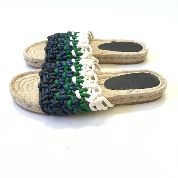 Anthropologie Marea Leather Braided Espadrille Sandals Slides Womens 39 9 Blue