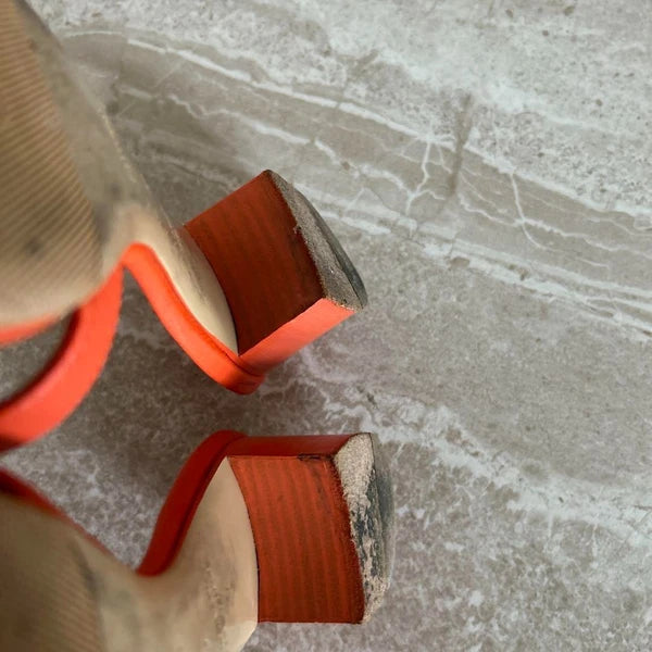 Hermes Orange Sandals Women Size 35 Leather Slide Shoes Classic Summer Style